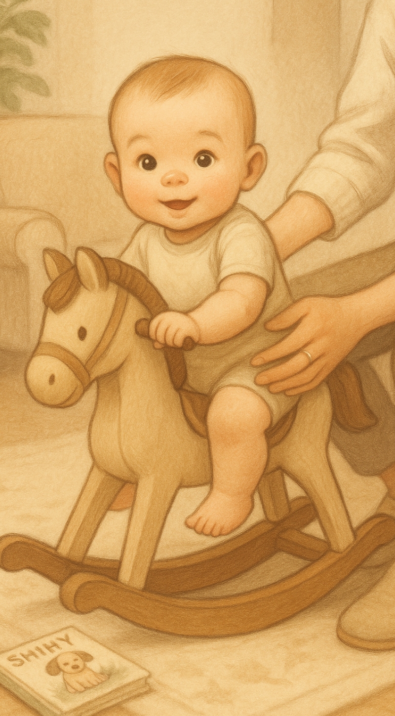 bébé sur cheval à bascule