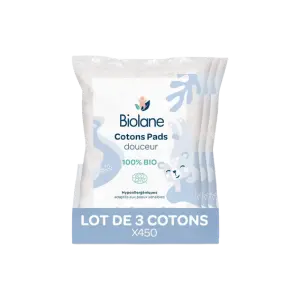 Biolane — 3 paquets de carrés de coton bio (150)