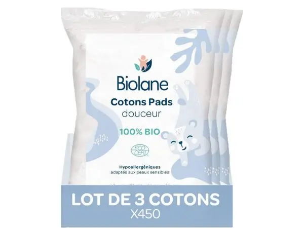 Biolane - 3 paquets de carrés de coton bio (150)