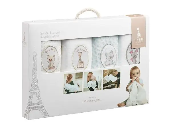 Sophie la Girafe - 4 langes 70×70 cm coton